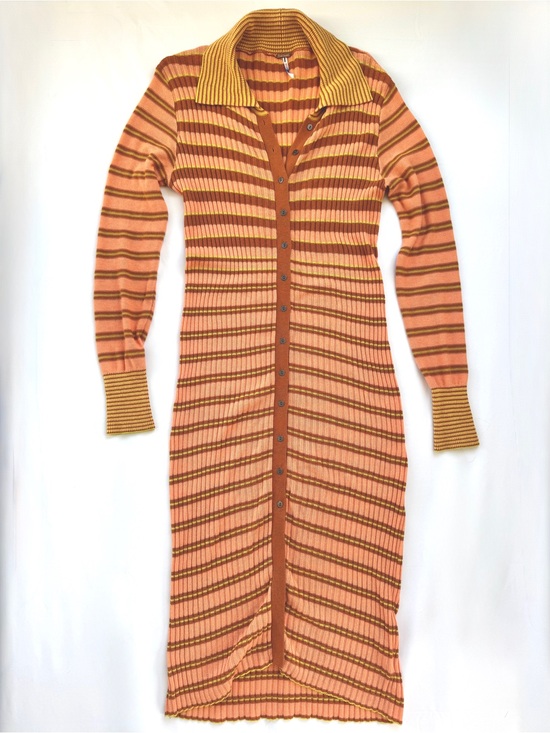Free People Dresses & Skirts - Free People Clear Skies Cardi Dress Ribbed Stripe Button Front Midi Size Small